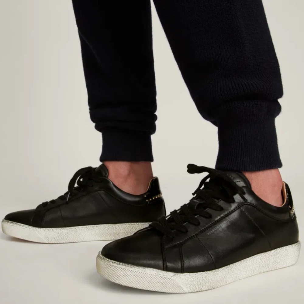 All Saints Black Leather Women's Sneakers, Studded Patent Heel, 39